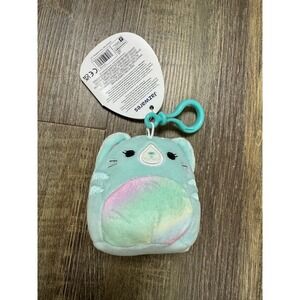 Squishmallows Corinna the Cat 3.5 Inch Clip On Plush Teal Rainbow S3 #639-2 NWT
